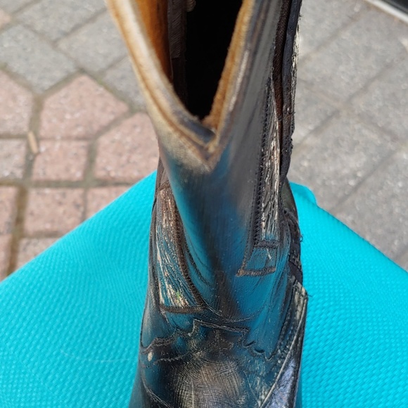 Women's Black Leather Hand Painted Western  Boots - Picture 8 of 8